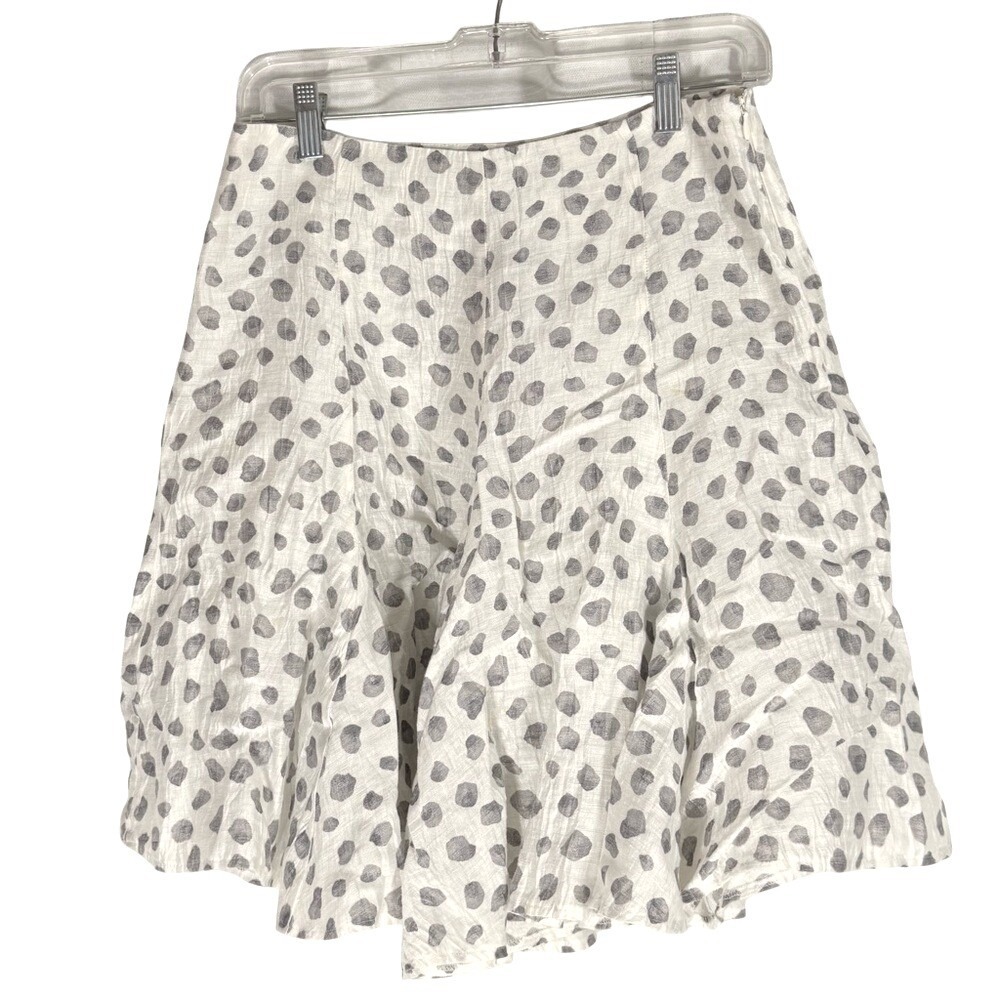 Rostfrei Women's White Skirt with Gray Dot Print size 36 Linen Blend‎